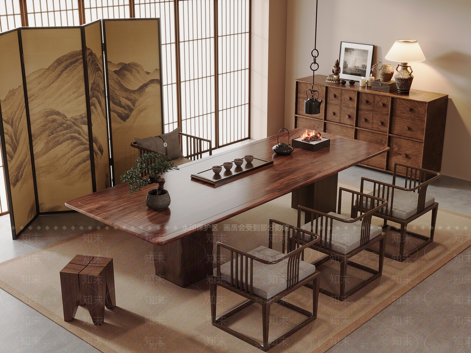 新中式中古茶桌椅3D模型下载【ID:1167766077】