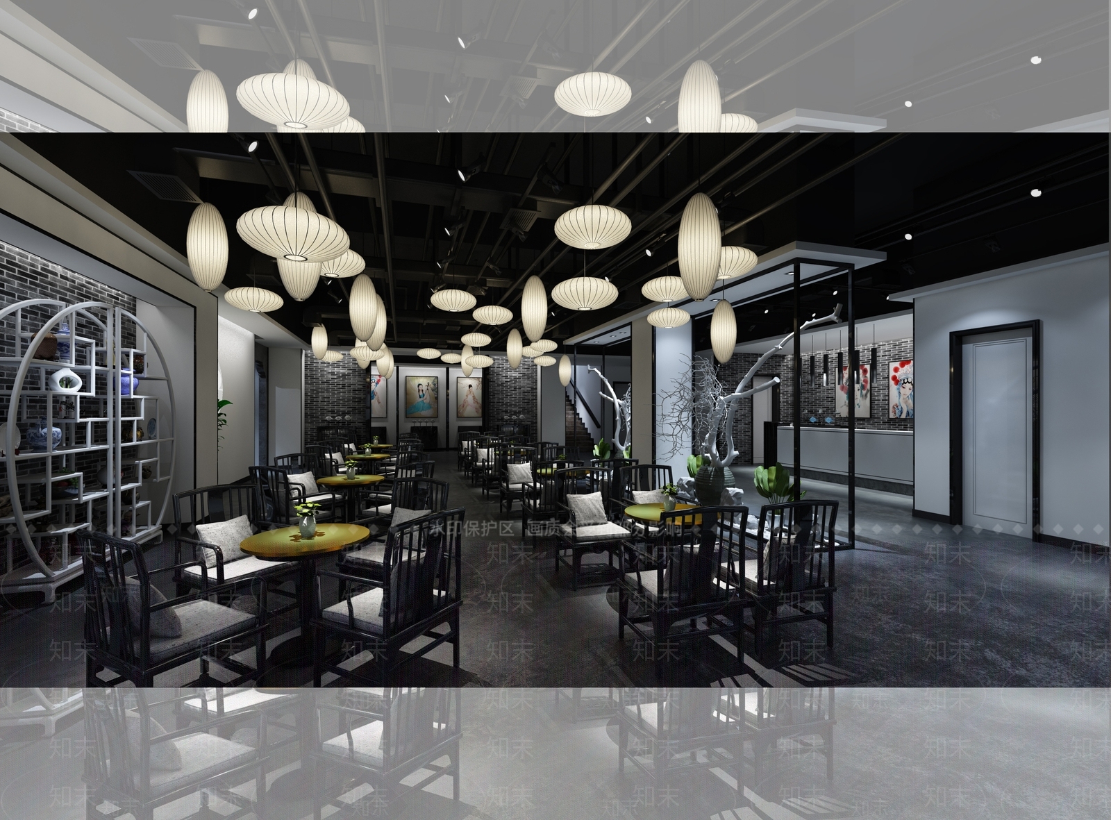 现代新中式中餐厅3D模型下载【ID:1167786420】