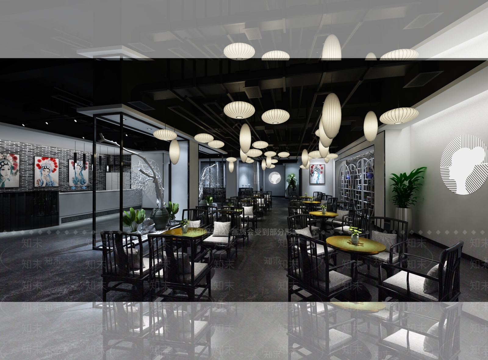 现代新中式中餐厅3D模型下载【ID:1167786420】