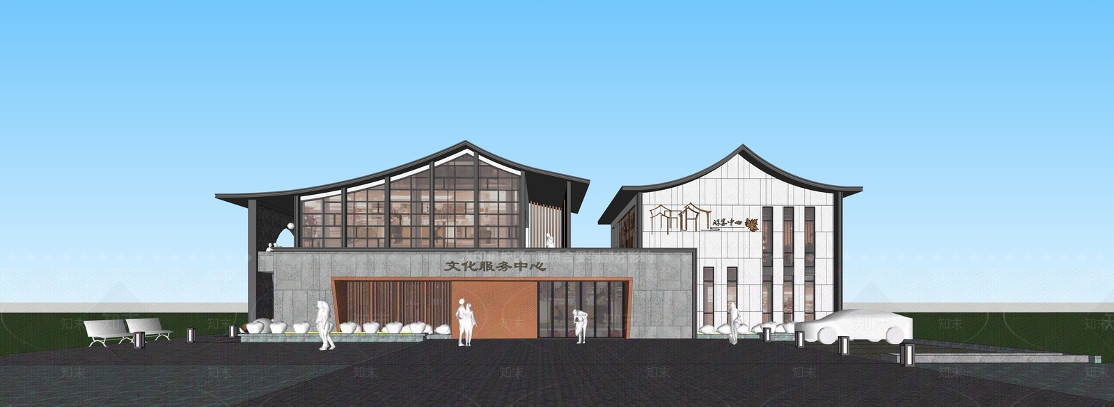 现代展览馆建筑SU模型下载【ID:1167786419】