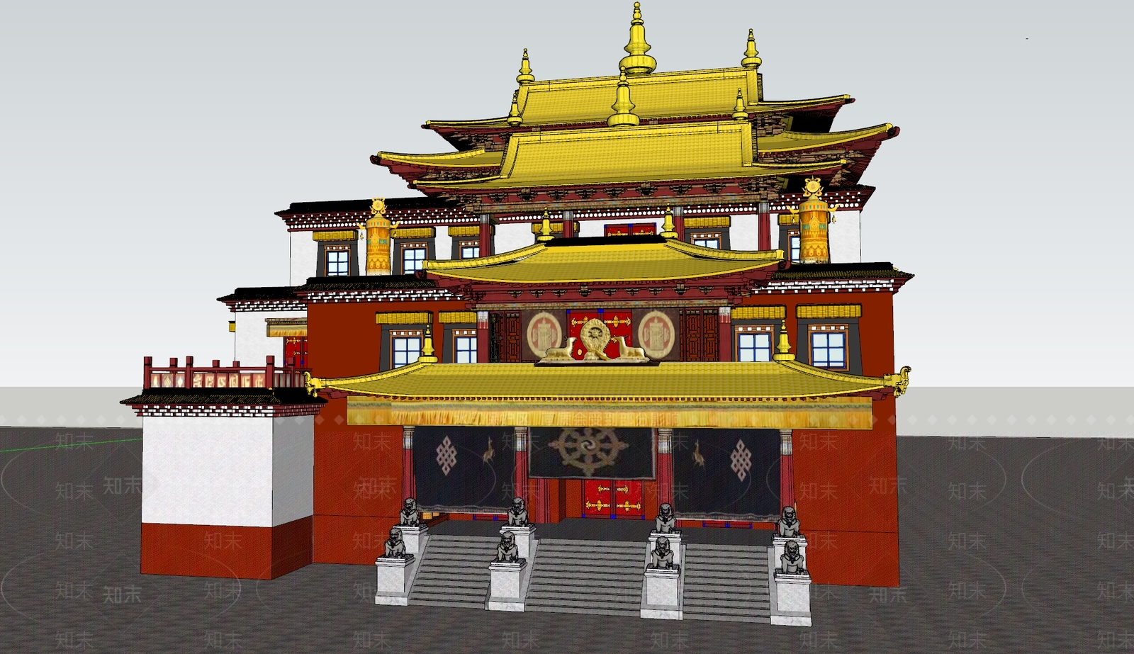 中式寺庙建筑SU模型下载【ID:1167794977】