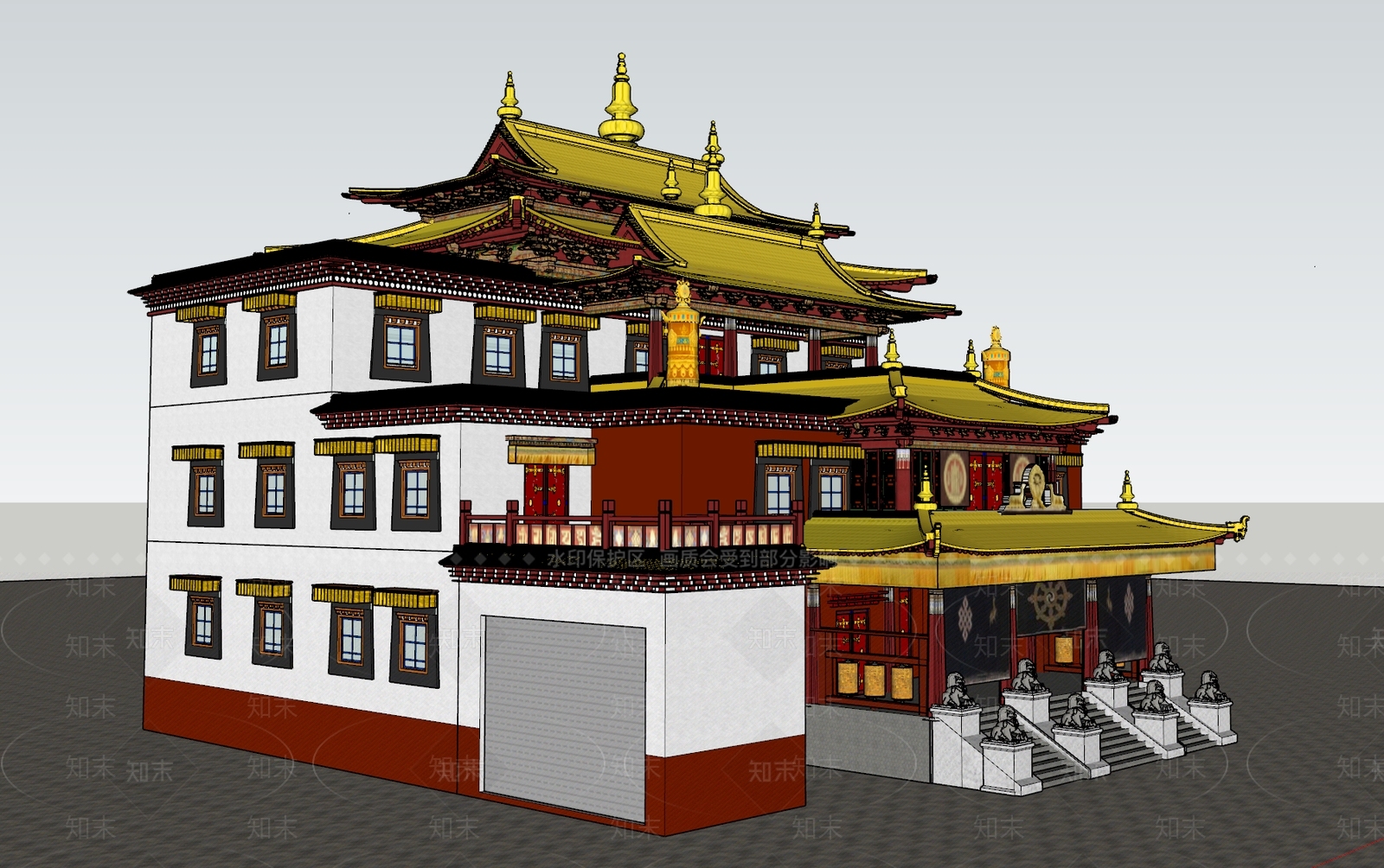中式寺庙建筑SU模型下载【ID:1167794977】