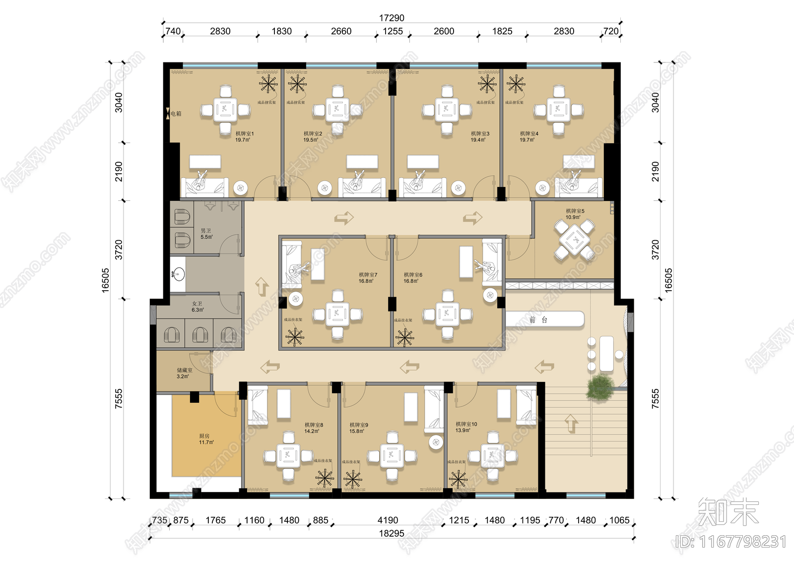 现代棋牌室施工图下载【ID:1167798231】