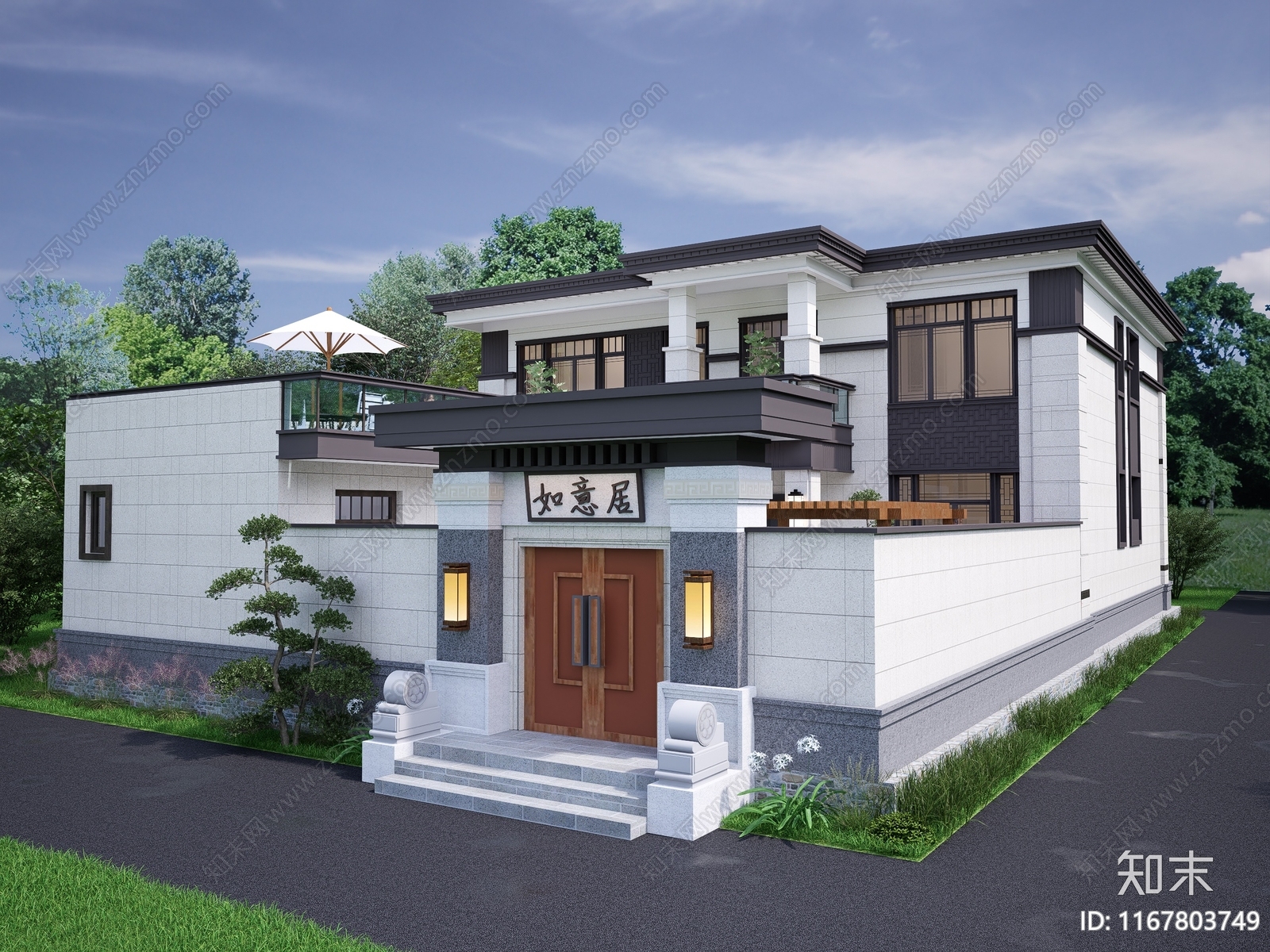 现代新中式别墅建筑施工图下载【ID:1167803749】