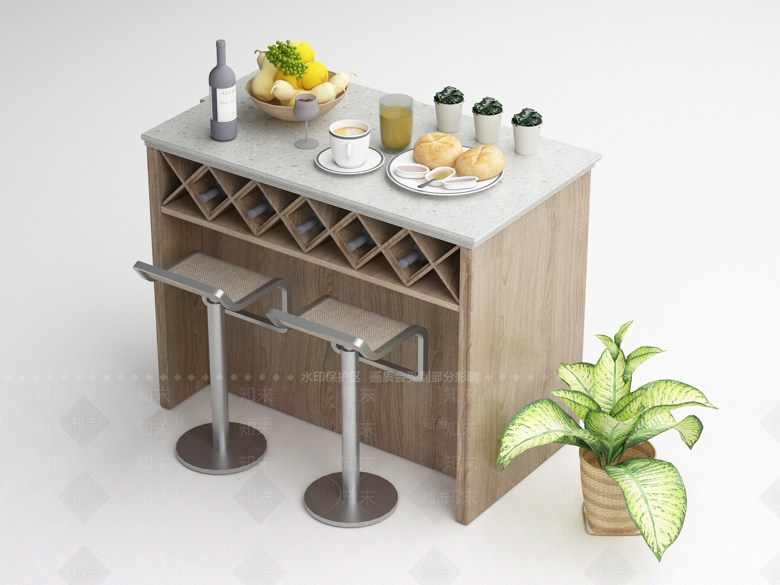 法式复古吧台3D模型下载【ID:1167810446】