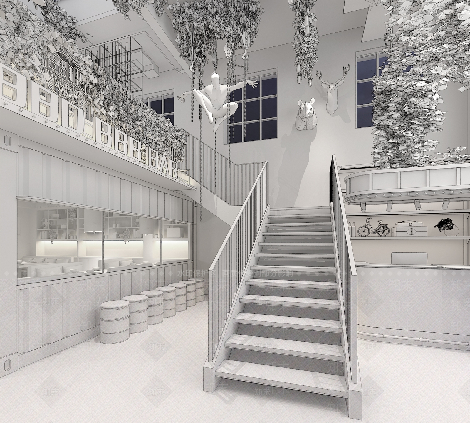 复古工业烧烤店3D模型下载【ID:1167815034】