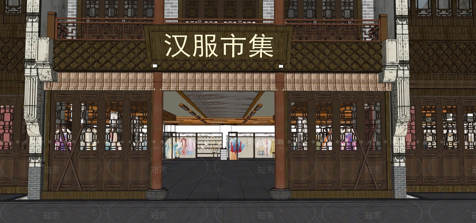 新中式商业街SU模型下载【ID:1167817761】
