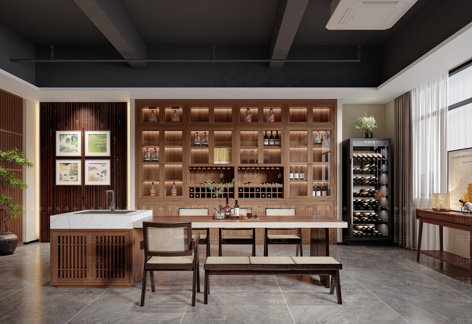 新中式现代酒窖3D模型下载【ID:1167818890】