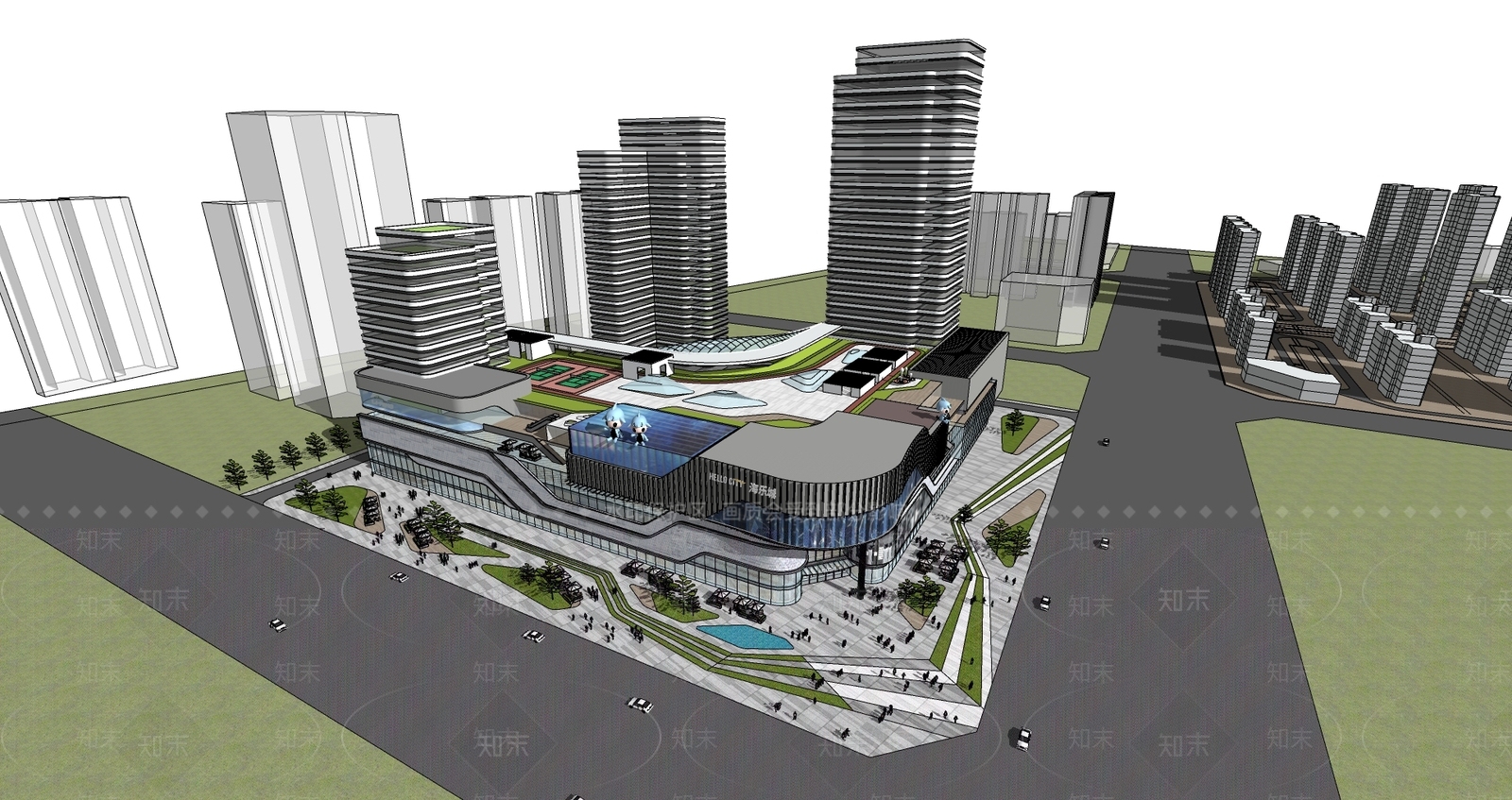 现代简约商场建筑SU模型下载【ID:1167822478】