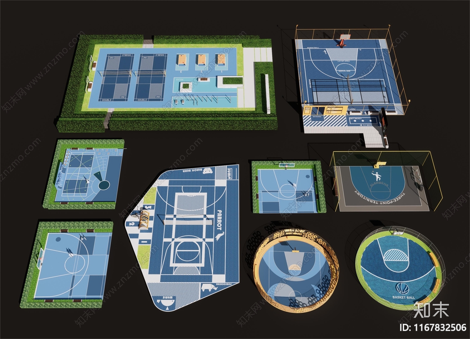 现代篮球场SU模型下载【ID:1167832506】