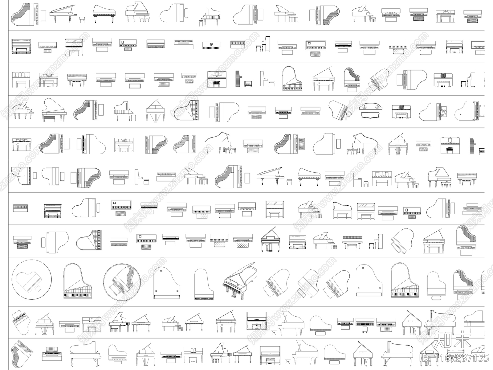 2024年最新超全钢琴乐器系列平立面CAD图库施工图下载【ID:1167837155】