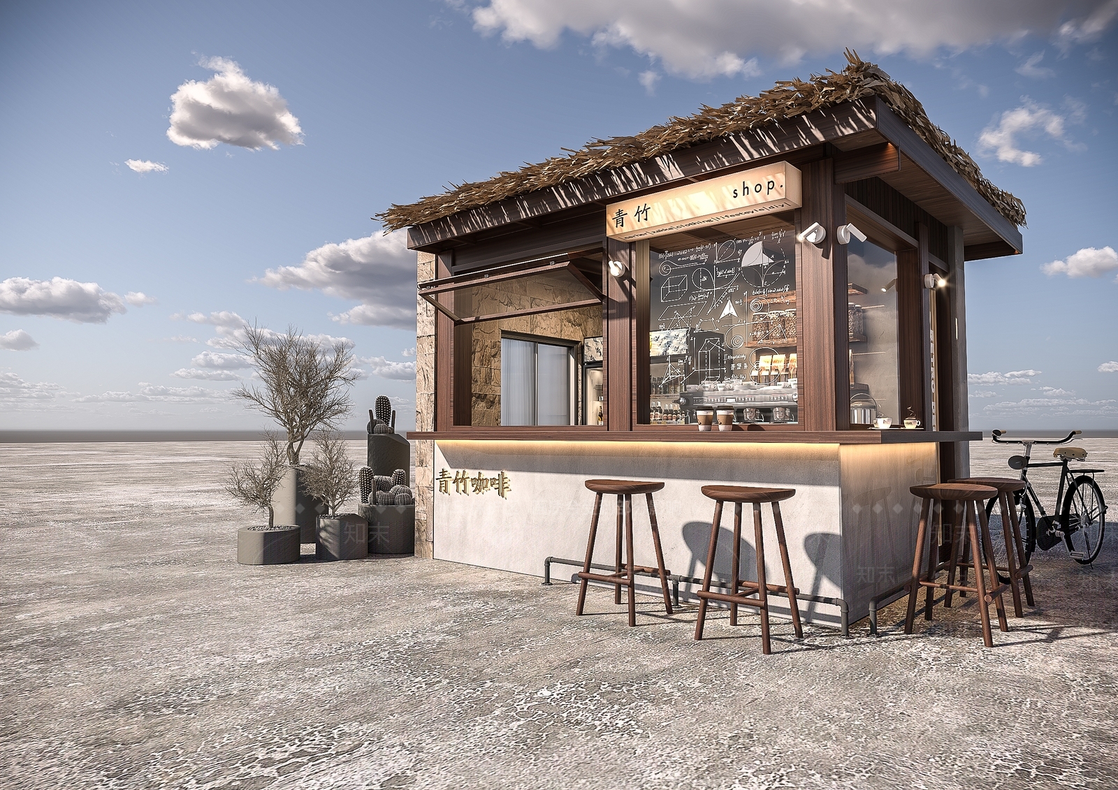 侘寂中古奶茶店3D模型下载【ID:1167837432】