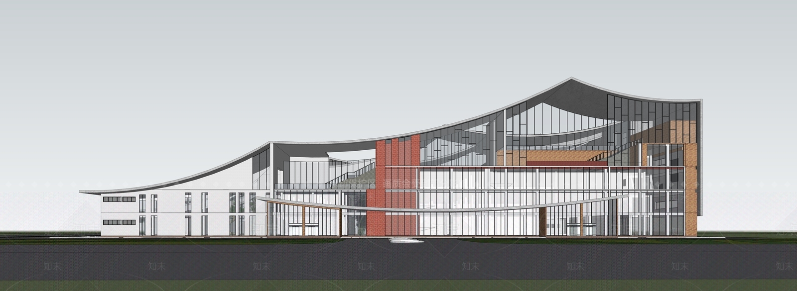 现代展览馆建筑SU模型下载【ID:1167849364】