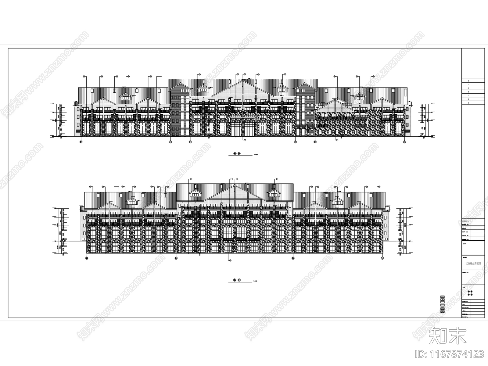 复古酒店建筑施工图下载【ID:1167874123】