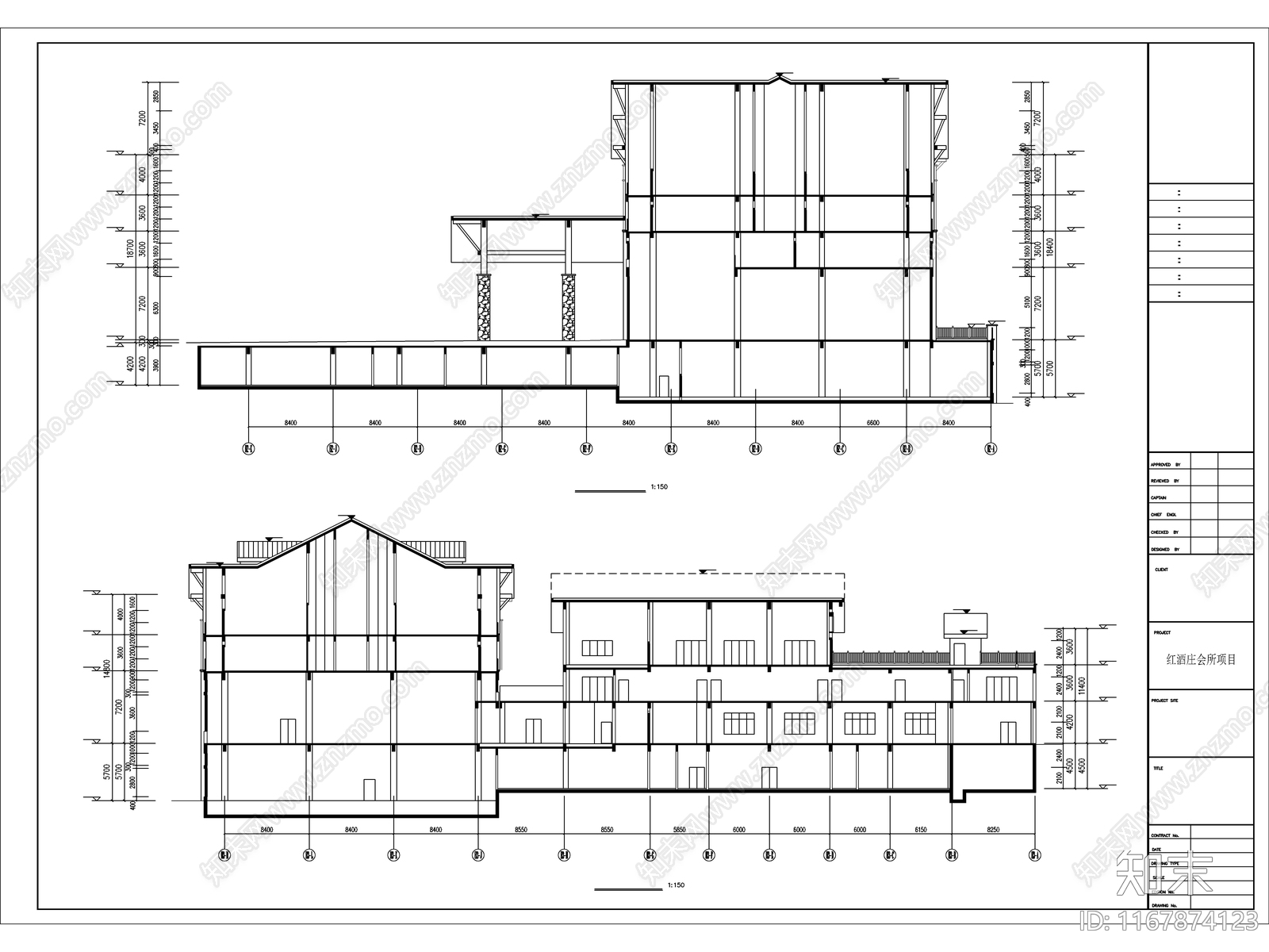 复古酒店建筑施工图下载【ID:1167874123】