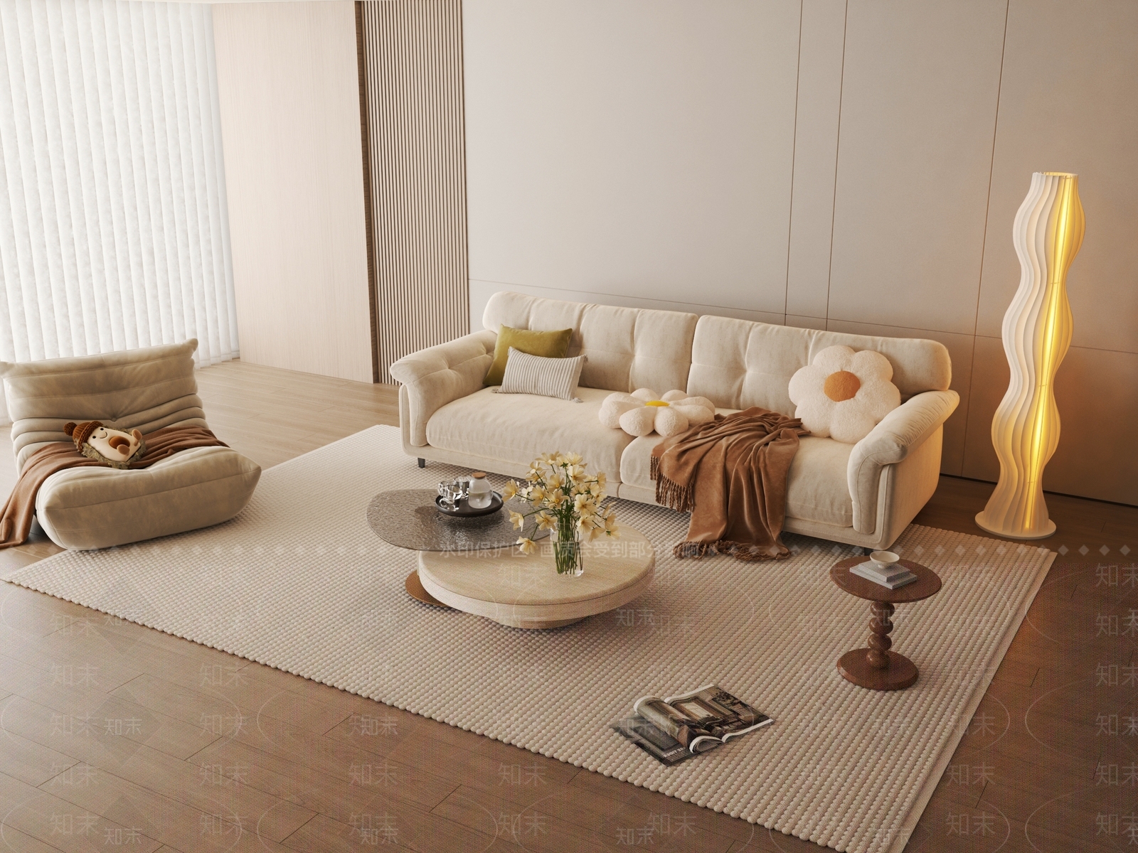 奶油现代双人沙发3D模型下载【ID:1167886111】