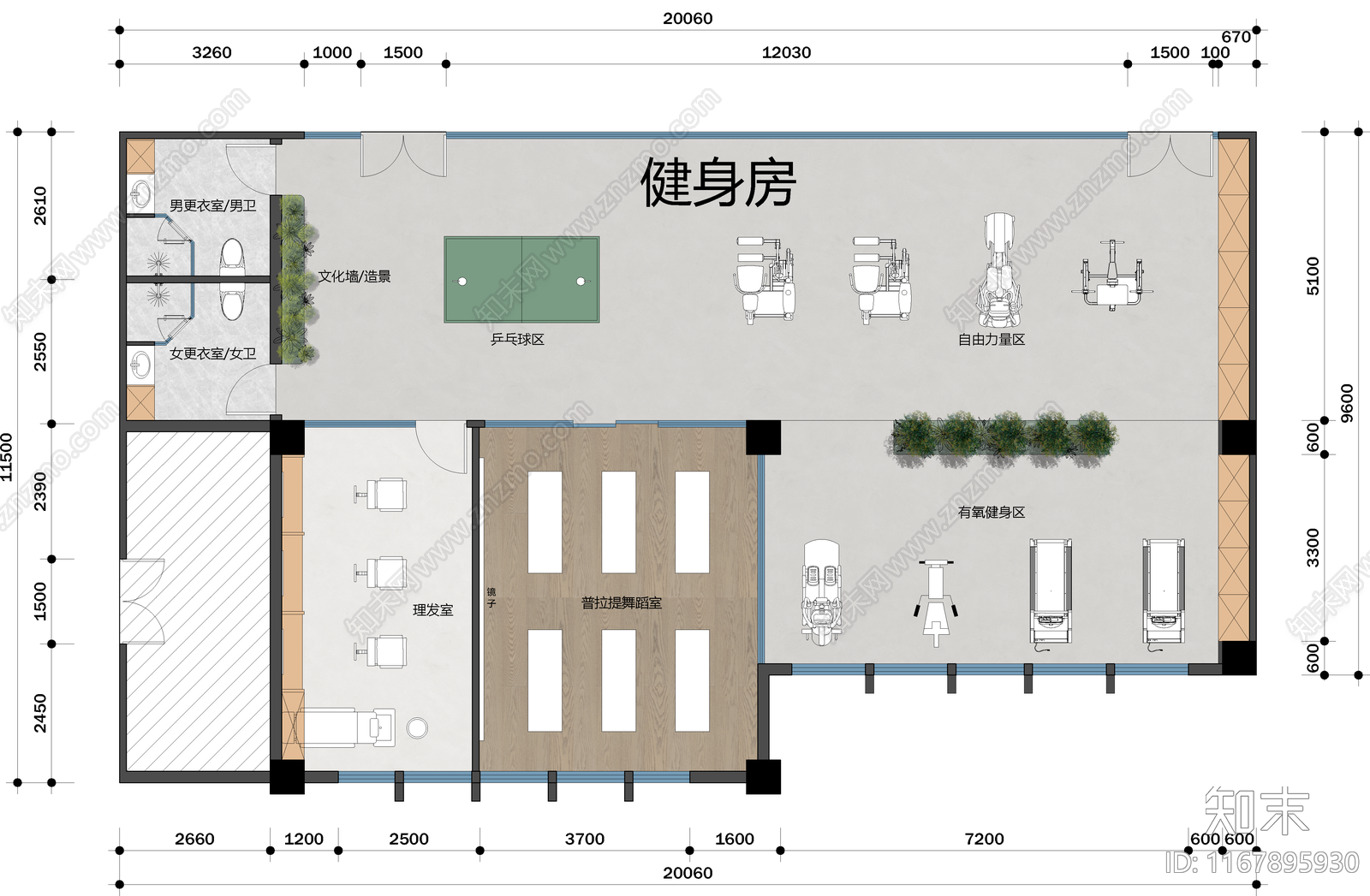 现代健身房施工图下载【ID:1167895930】