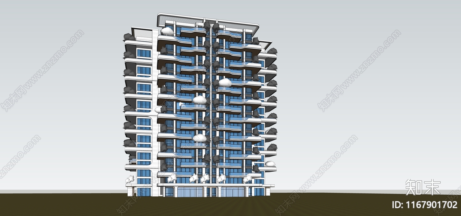 现代高层住宅SU模型下载【ID:1167901702】