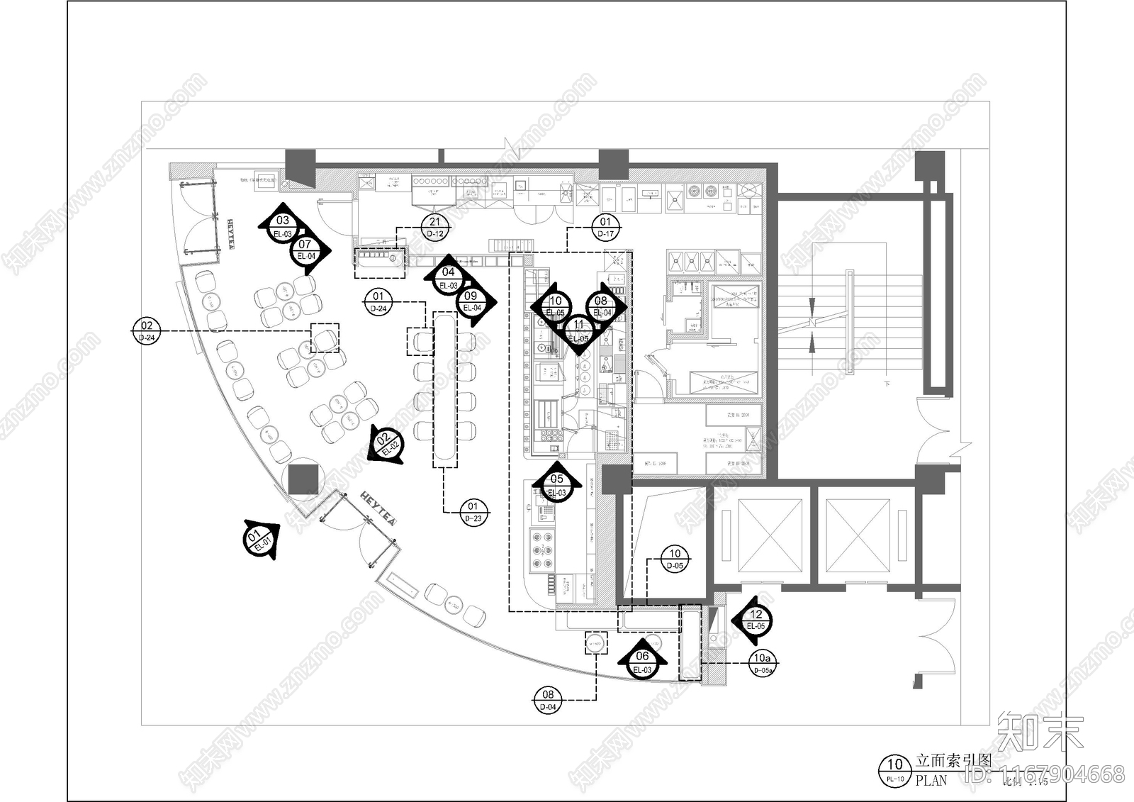 现代奶茶店施工图下载【ID:1167904668】