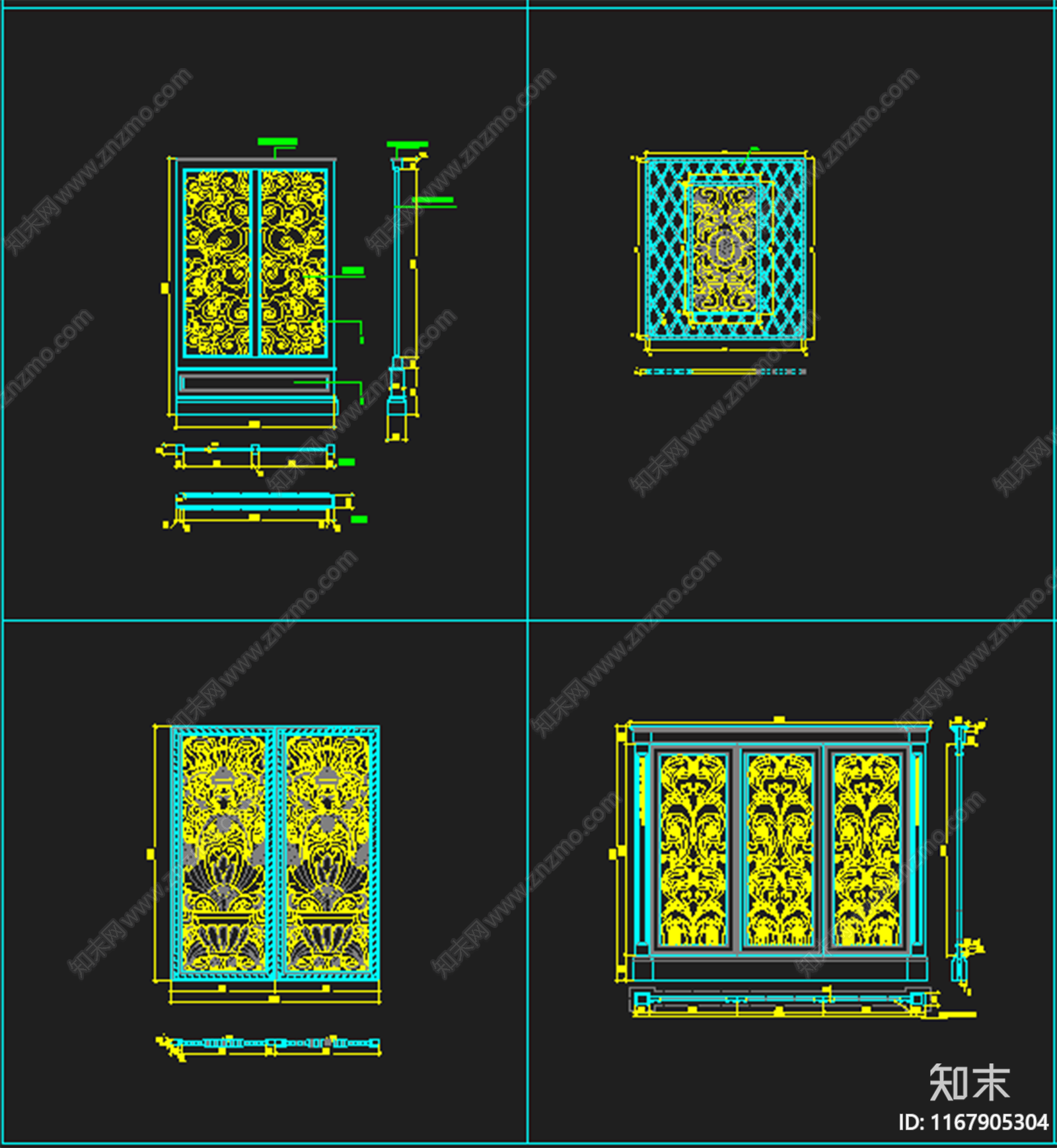 新中式中古柜子施工图下载【ID:1167905304】