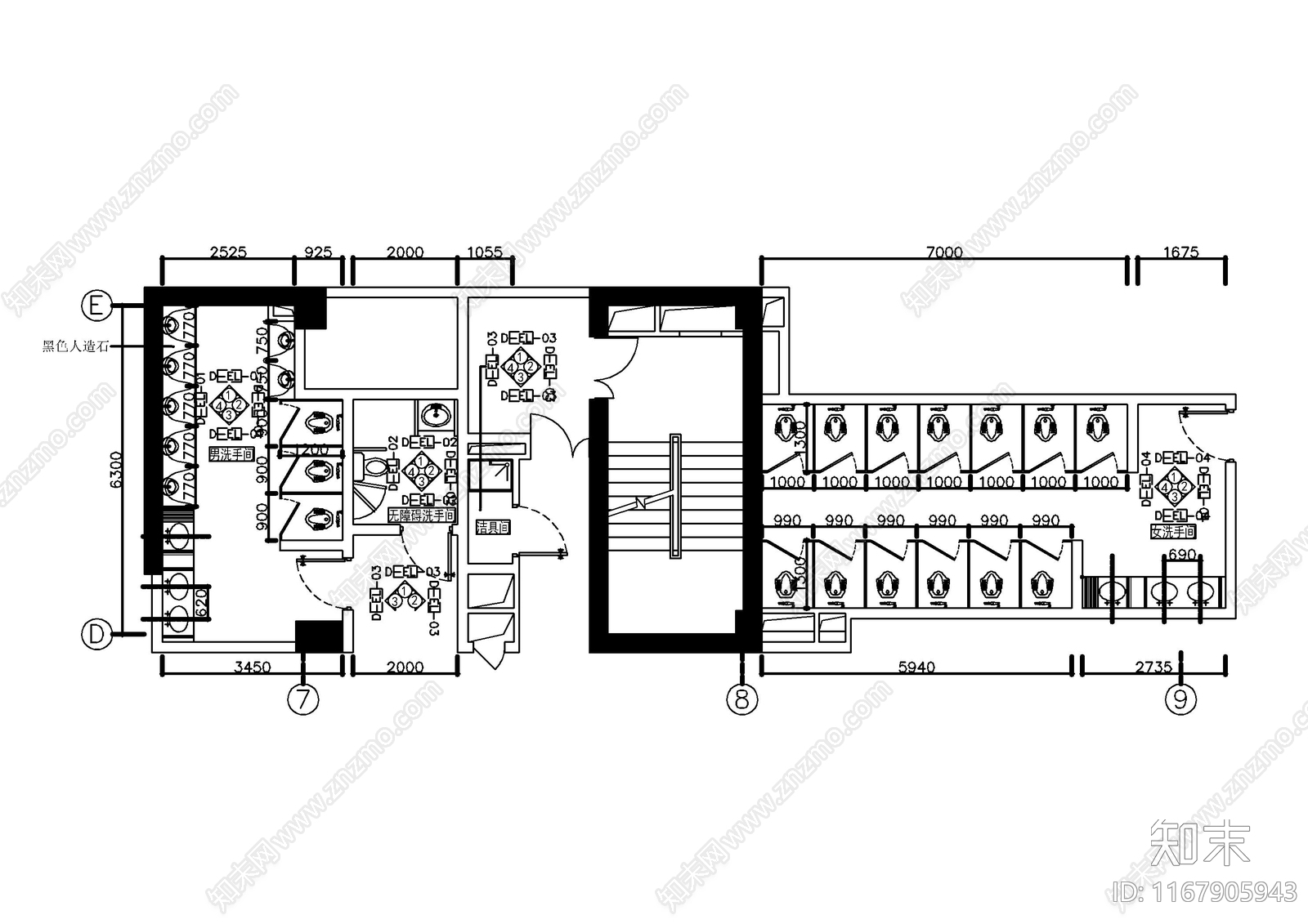 现代公共卫生间cad施工图下载【ID:1167905943】