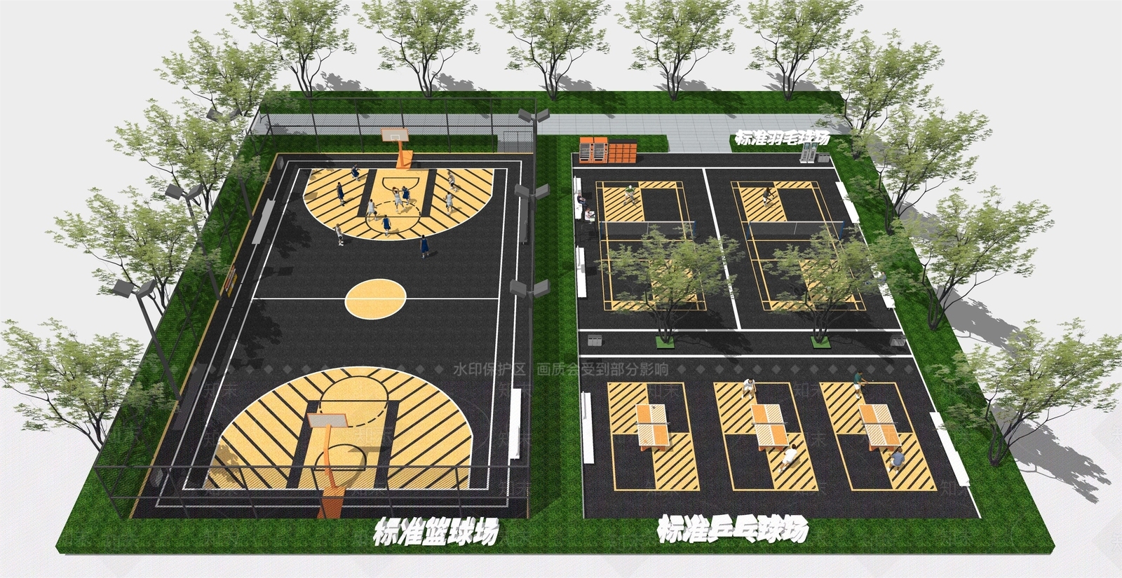 现代羽毛球场SU模型下载【ID:1167908746】