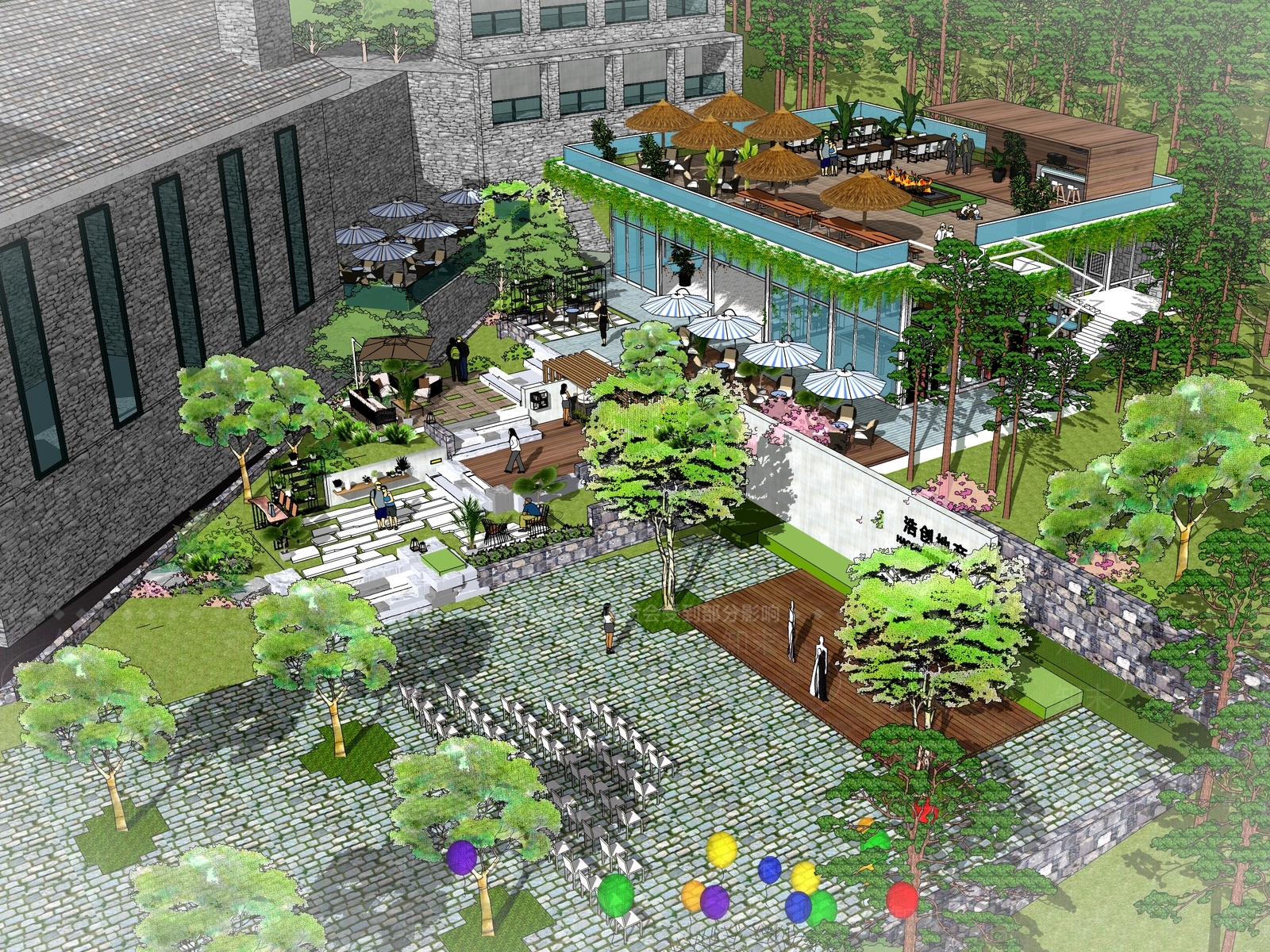 新中式简约乡村庭院SU模型下载【ID:1167987901】