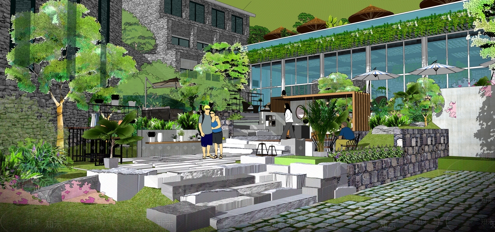 新中式简约乡村庭院SU模型下载【ID:1167987901】