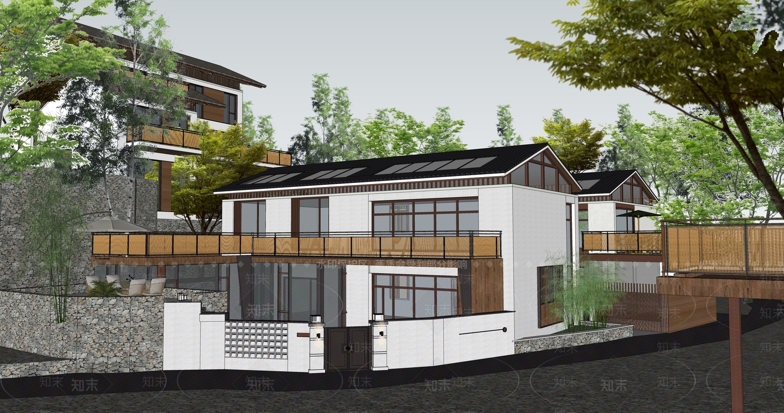 现代民宿建筑SU模型下载【ID:1167915044】