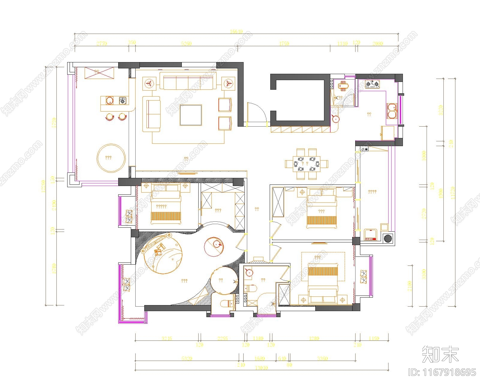 现代整体家装空间cad施工图下载【ID:1167918695】