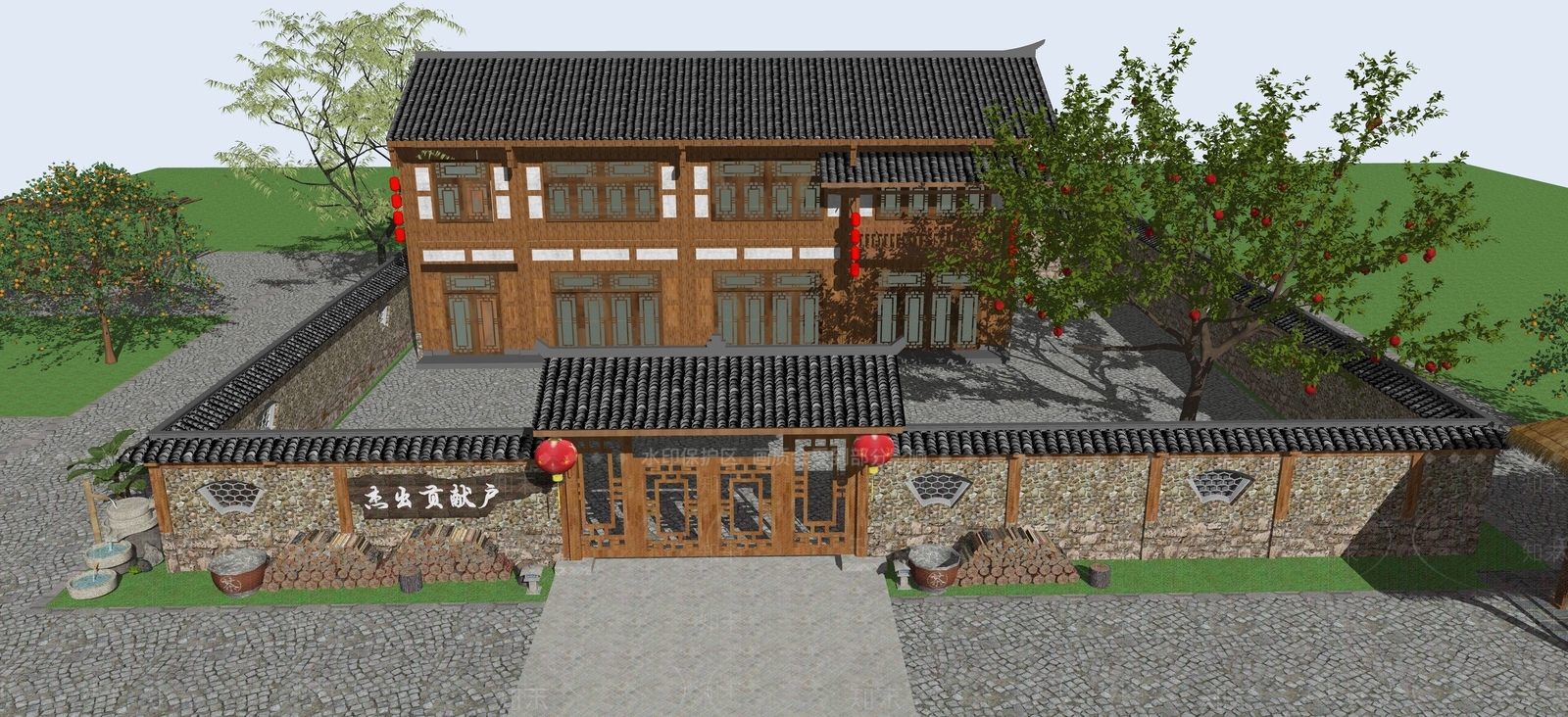 中式新中式乡村民房SU模型下载【ID:1167923271】