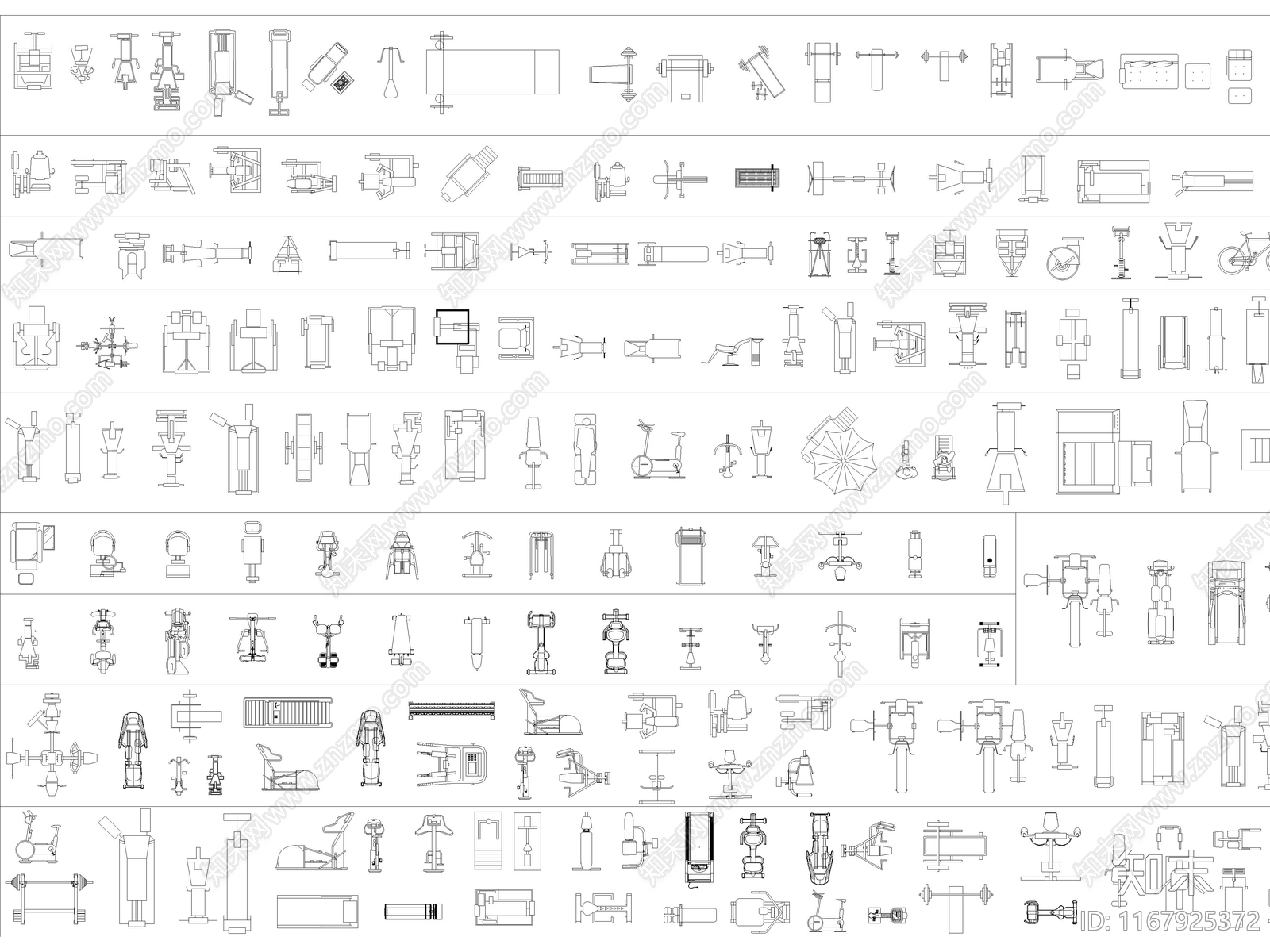 2024年最新超全健身娱乐器材设备CAD图库施工图下载【ID:1167925372】