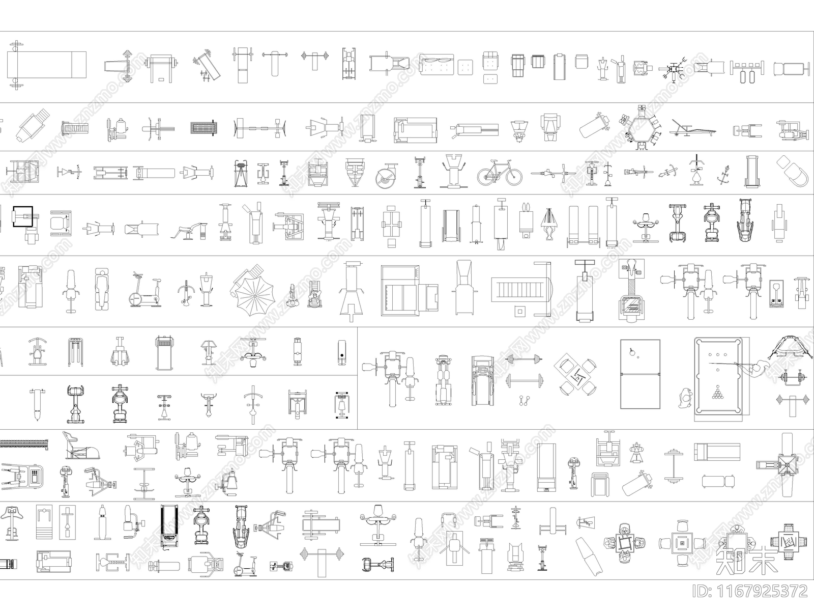 2024年最新超全健身娱乐器材设备CAD图库施工图下载【ID:1167925372】