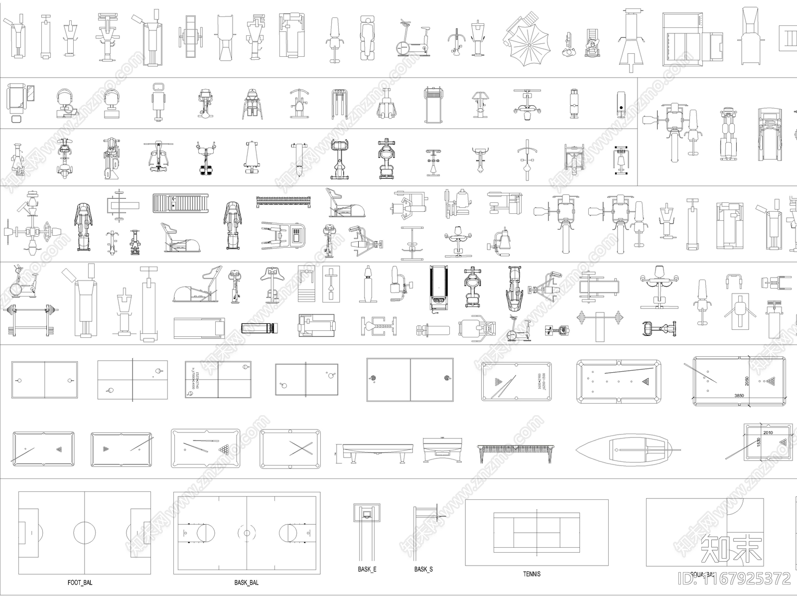 2024年最新超全健身娱乐器材设备CAD图库施工图下载【ID:1167925372】