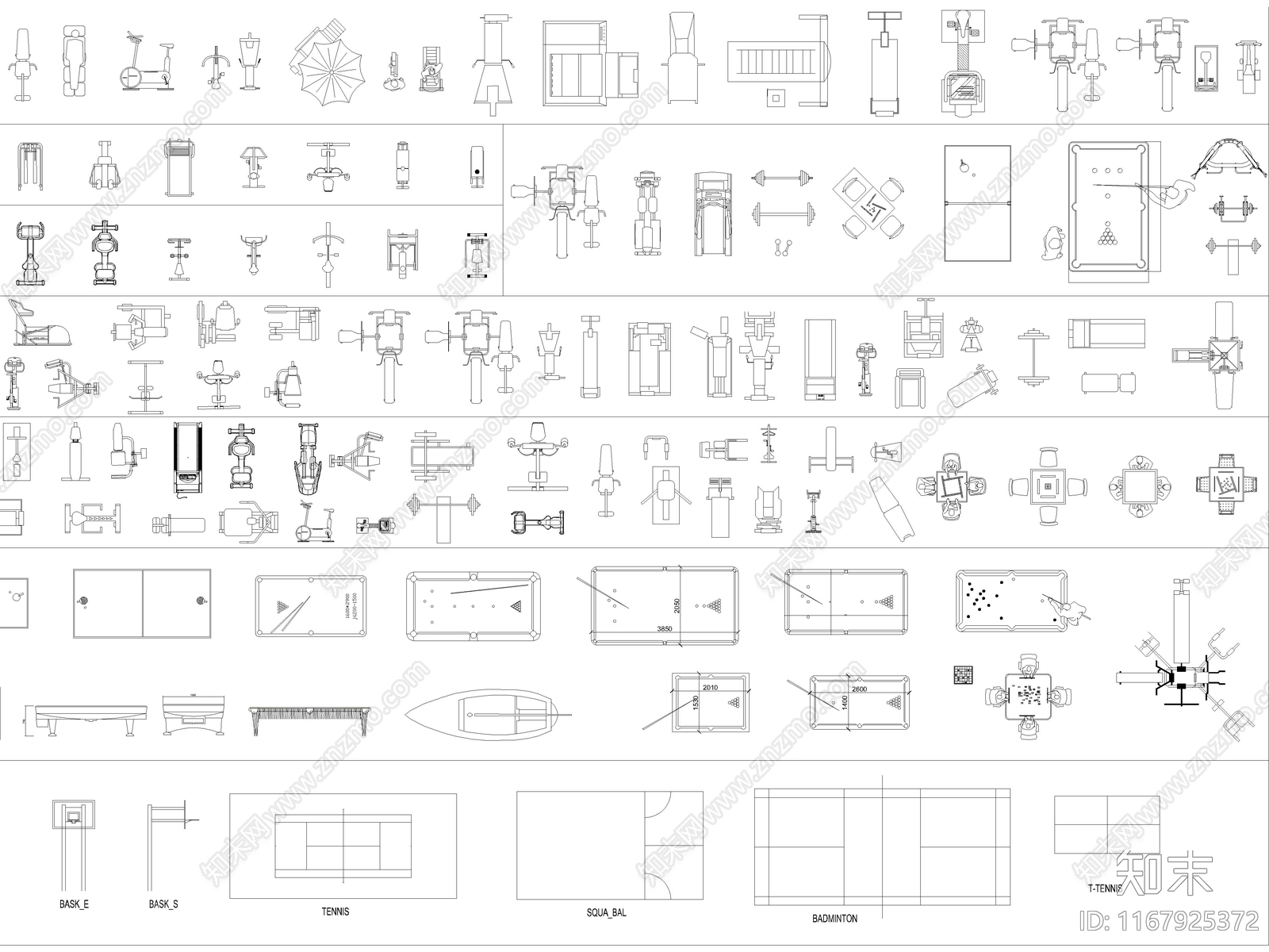 2024年最新超全健身娱乐器材设备CAD图库施工图下载【ID:1167925372】