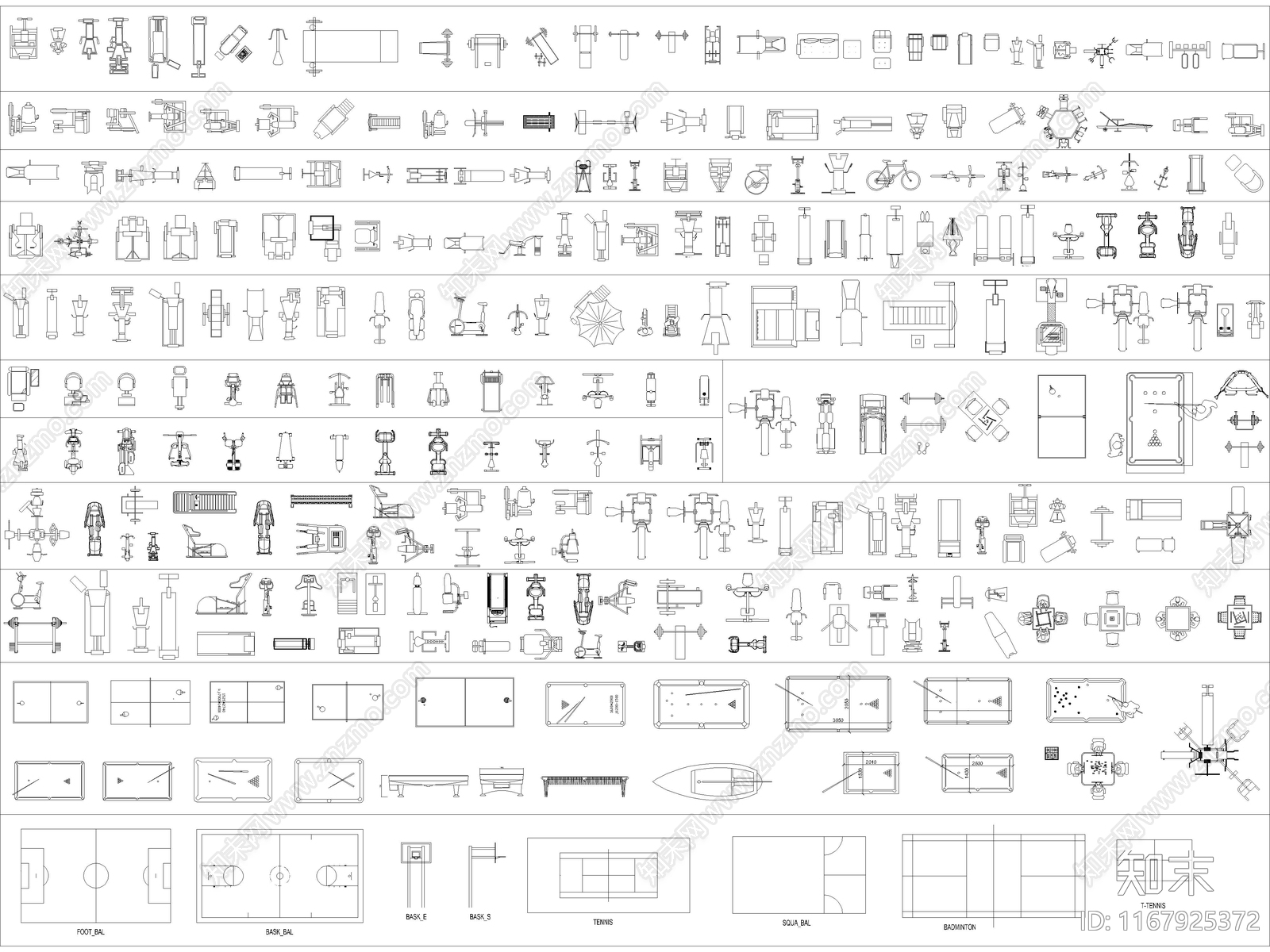 2024年最新超全健身娱乐器材设备CAD图库施工图下载【ID:1167925372】