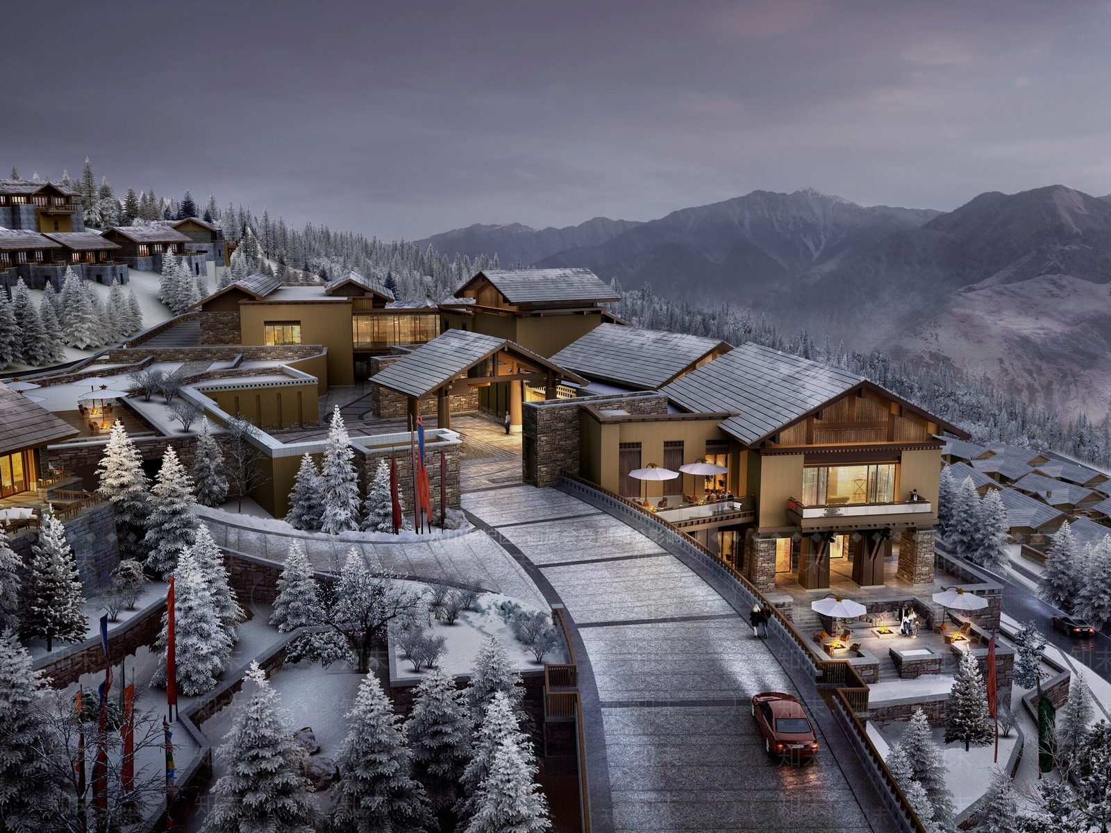 中式酒店建筑SU模型下载【ID:1167928620】