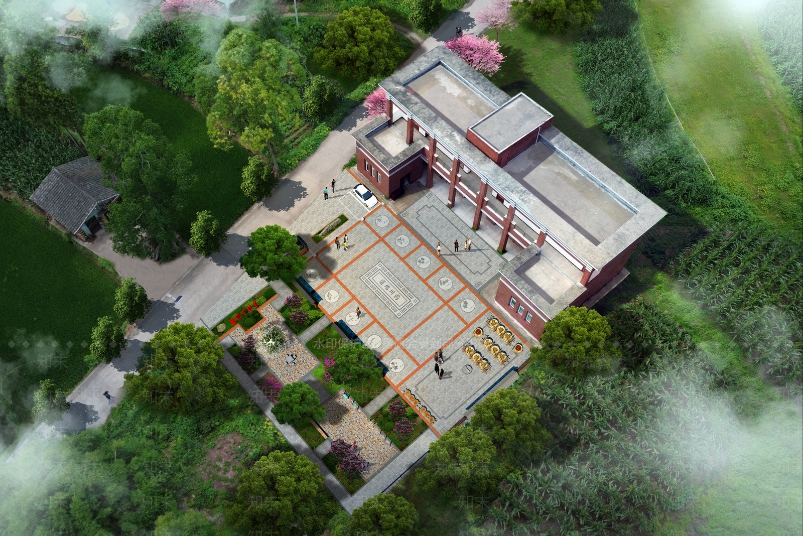 中式中古广场景观SU模型下载【ID:1167936552】