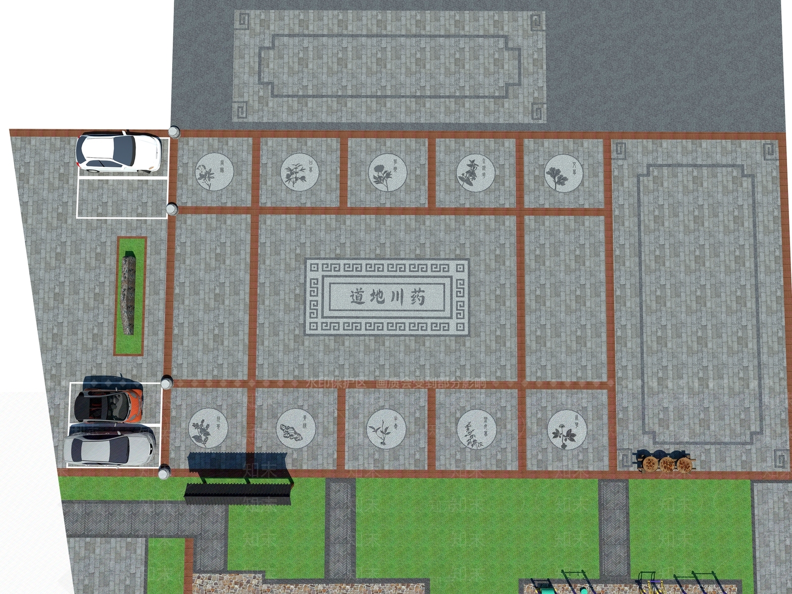 中式中古广场景观SU模型下载【ID:1167936552】