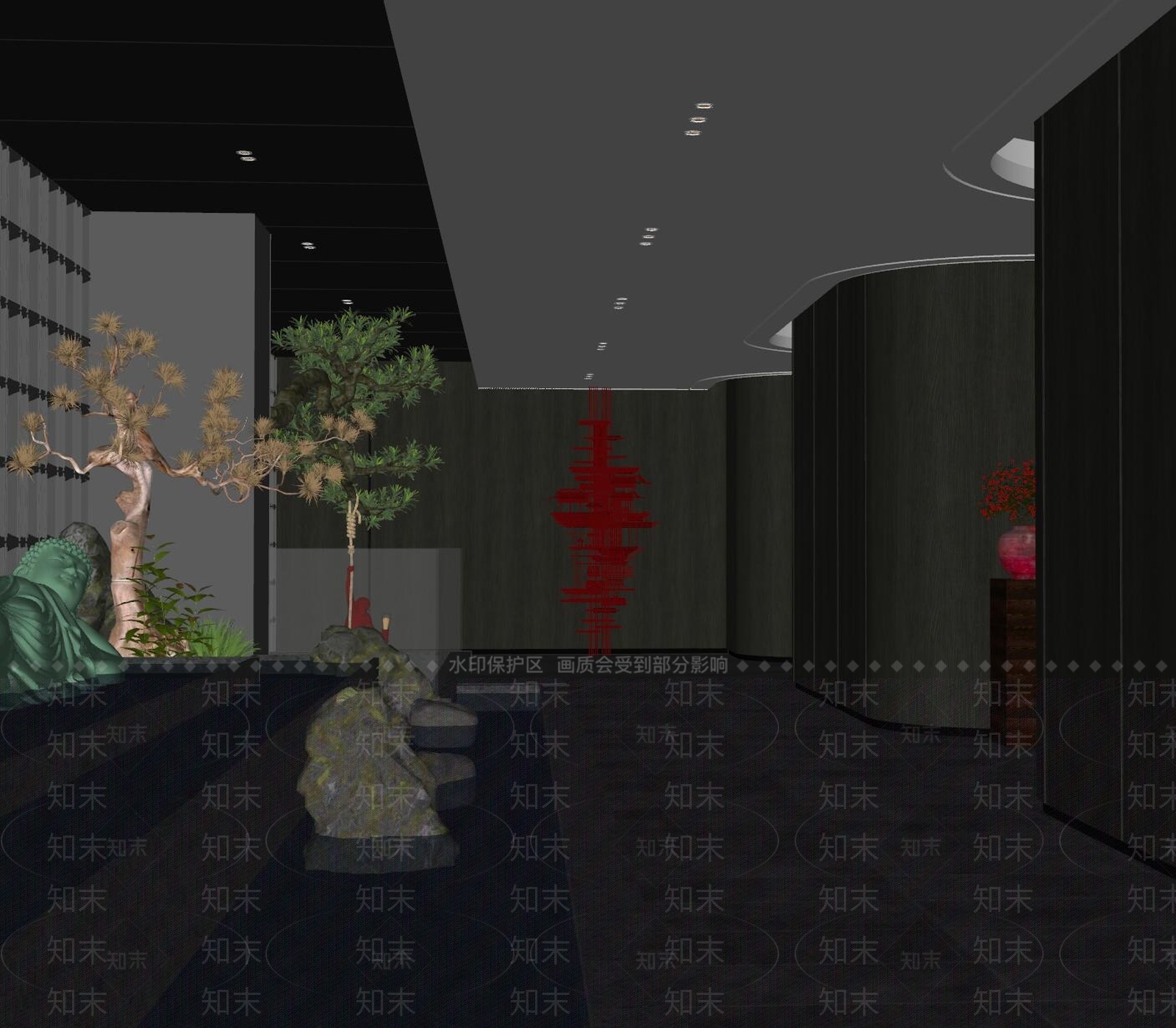 新中式酒店走廊SU模型下载【ID:1167937533】