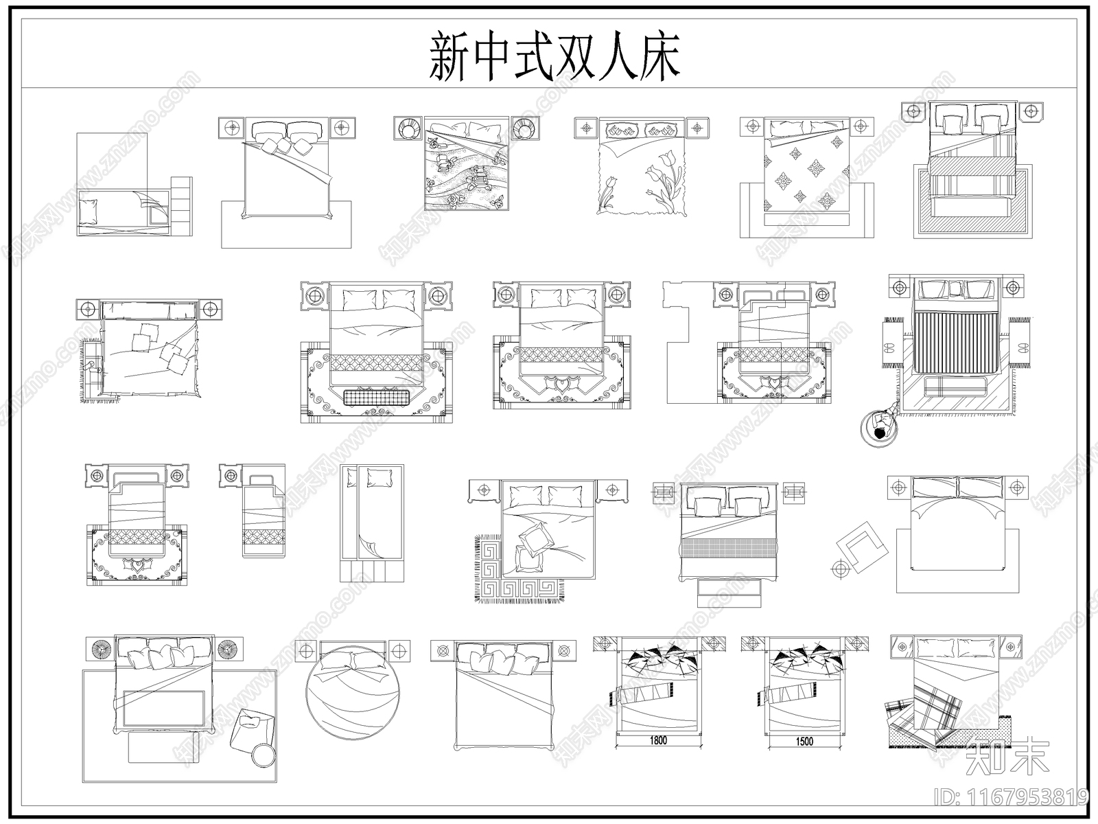 中式床cad施工图下载【ID:1167953819】