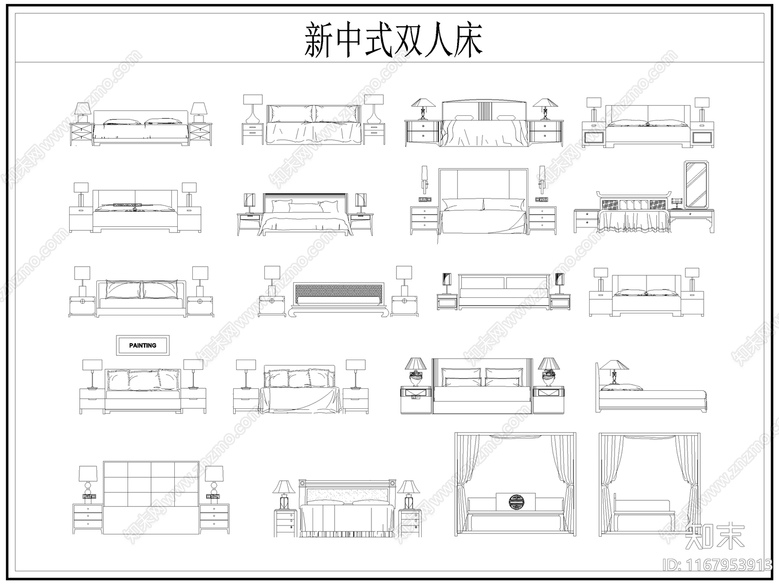 中式床施工图下载【ID:1167953913】