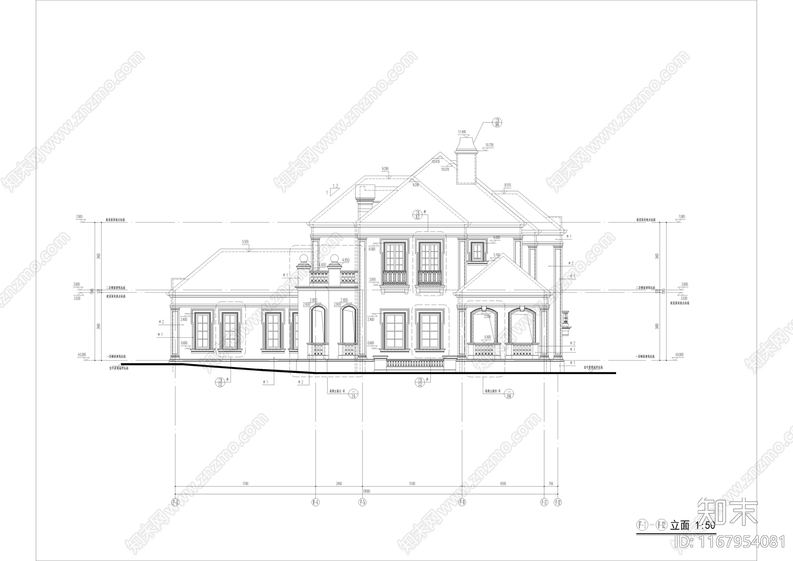 法式别墅建筑施工图下载【ID:1167954081】