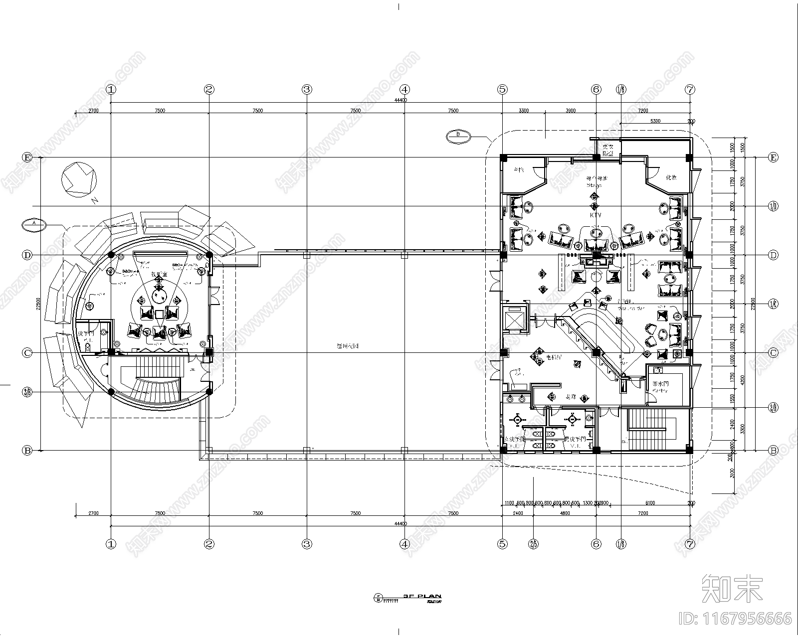 现代轻奢会所施工图下载【ID:1167956666】