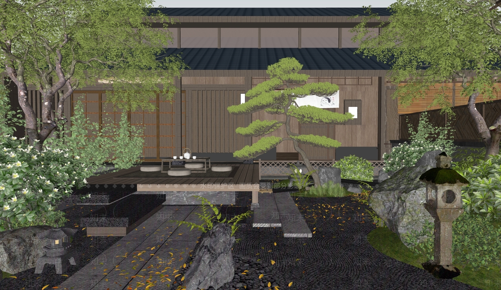 日式禅意乡村庭院SU模型下载【ID:1167956945】