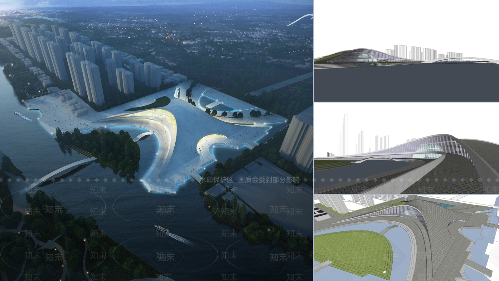 现代美式展览馆建筑SU模型下载【ID:1167968935】