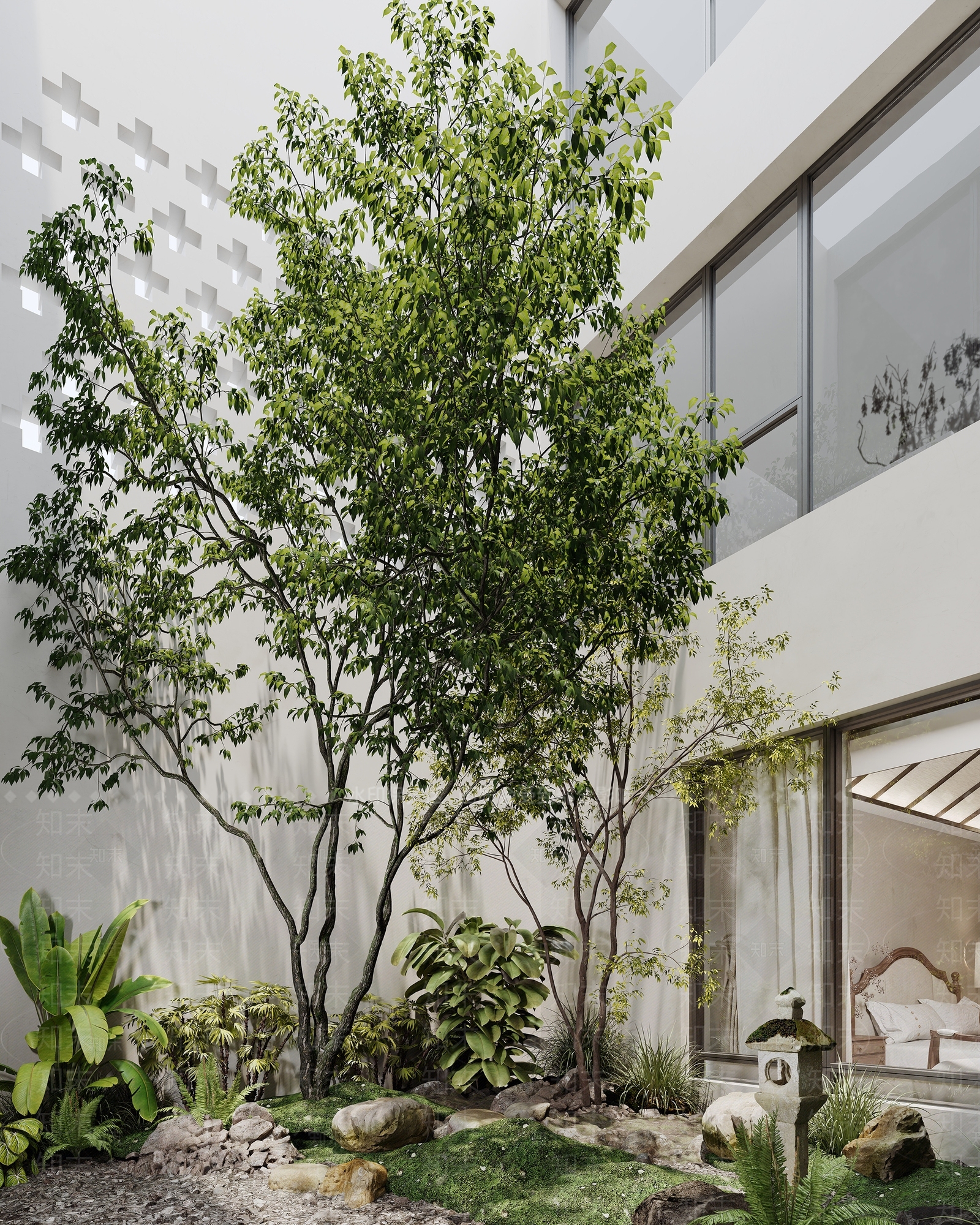 现代中式庭院3D模型下载【ID:1167972279】