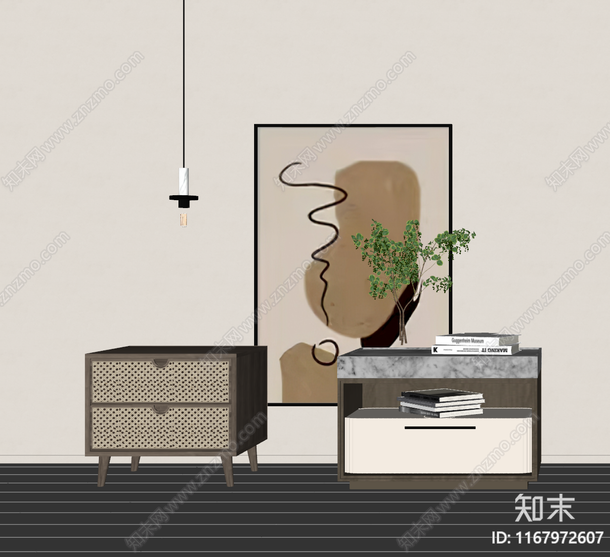 新中式现代床头柜SU模型下载【ID:1167972607】