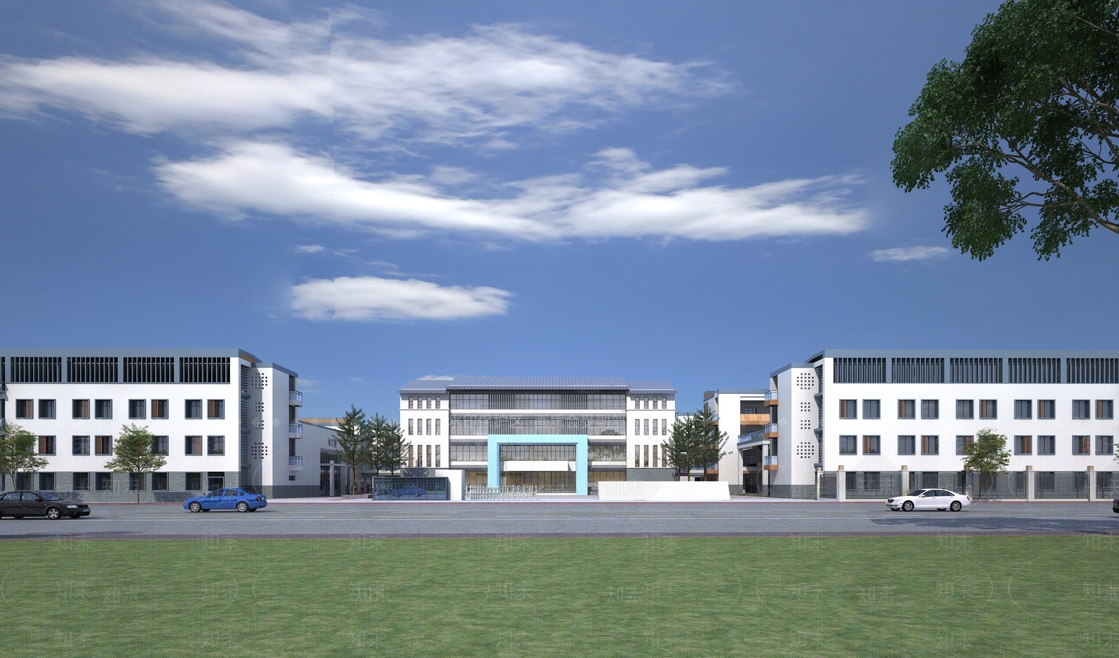 现代新中式学校外观3D模型下载【ID:1167976063】