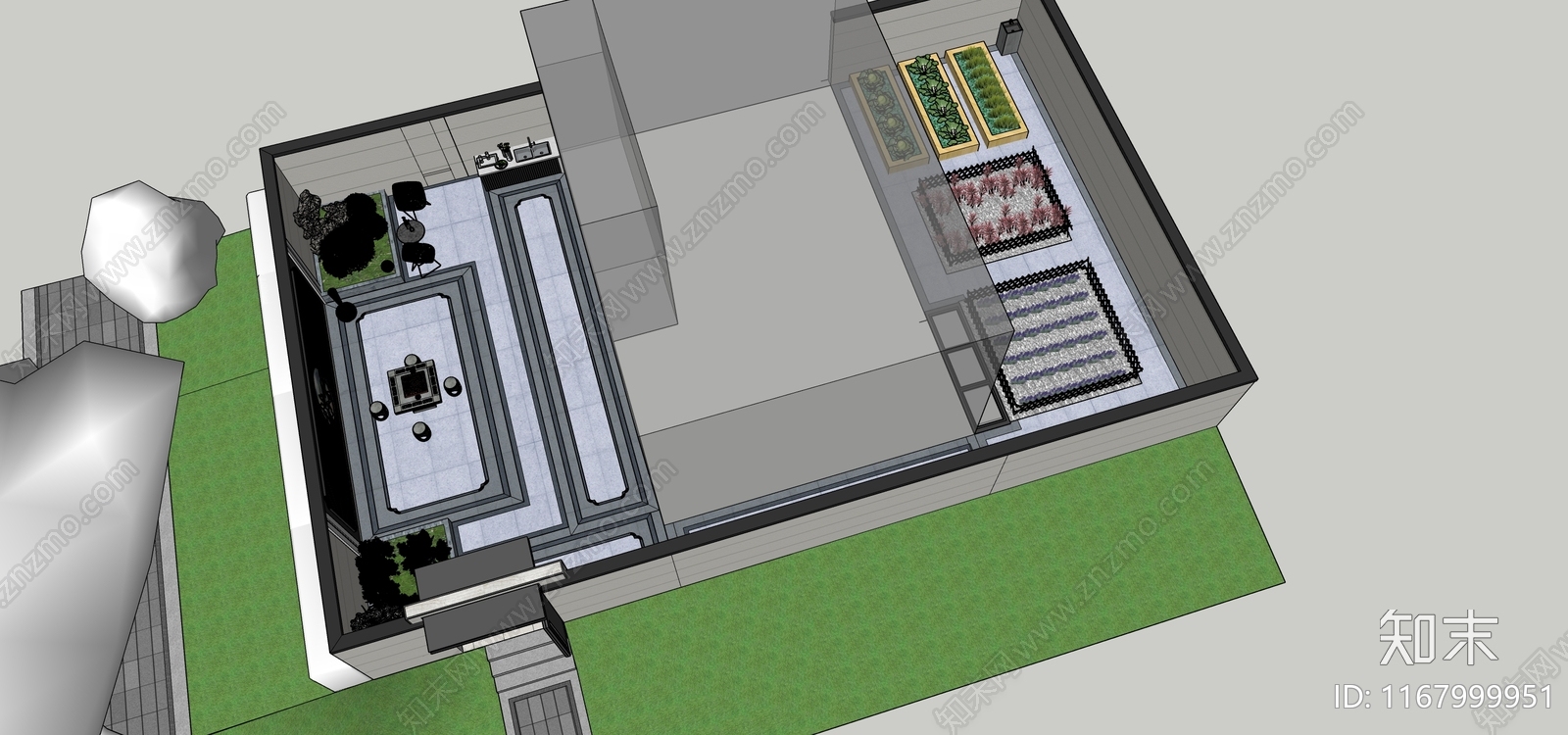 新中式现代别墅庭院SU模型下载【ID:1167999951】